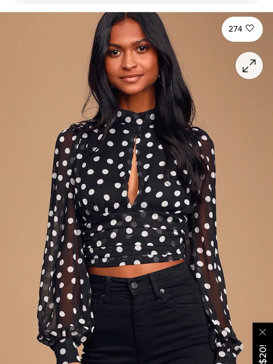 Lulus Tops - Lulu's Black and White Polka Dot Keyhole Cropped Blouse